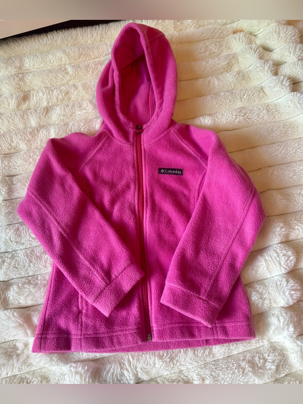 Columbia Girls Pink Full Zip Stand Collar Pocket Fleece Jacket Size XS 6/6X